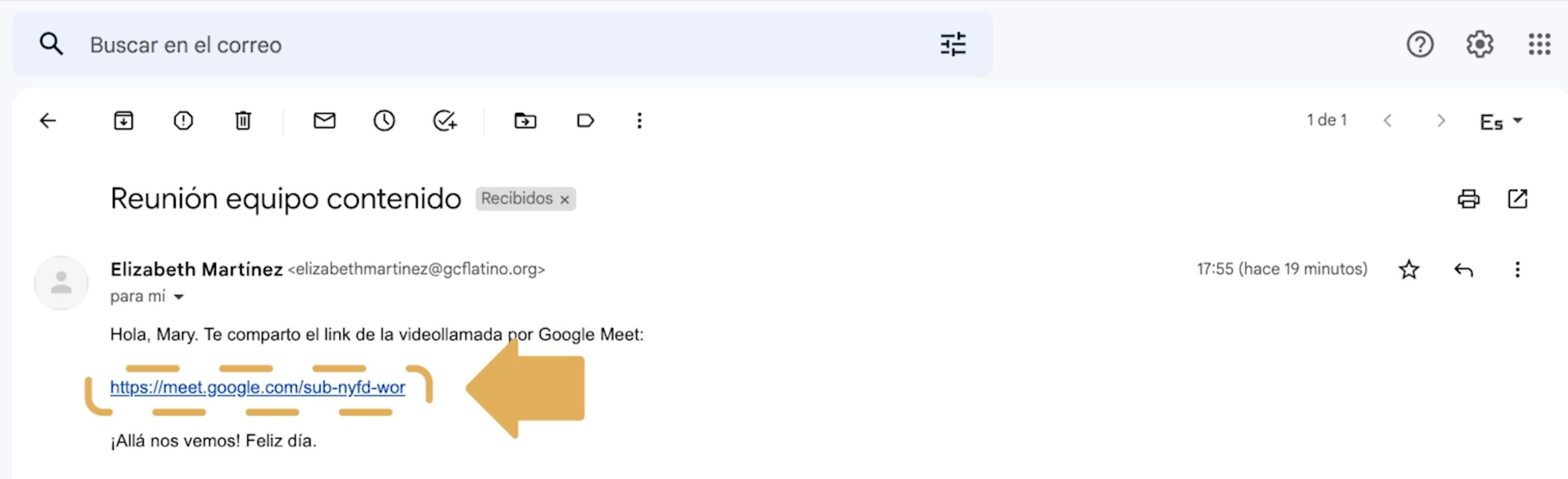 Si te han enviado una invitación por correo electrónico, búscalo en tu bandeja de entrada y desde allí haz clic en el enlace a Google Meet.